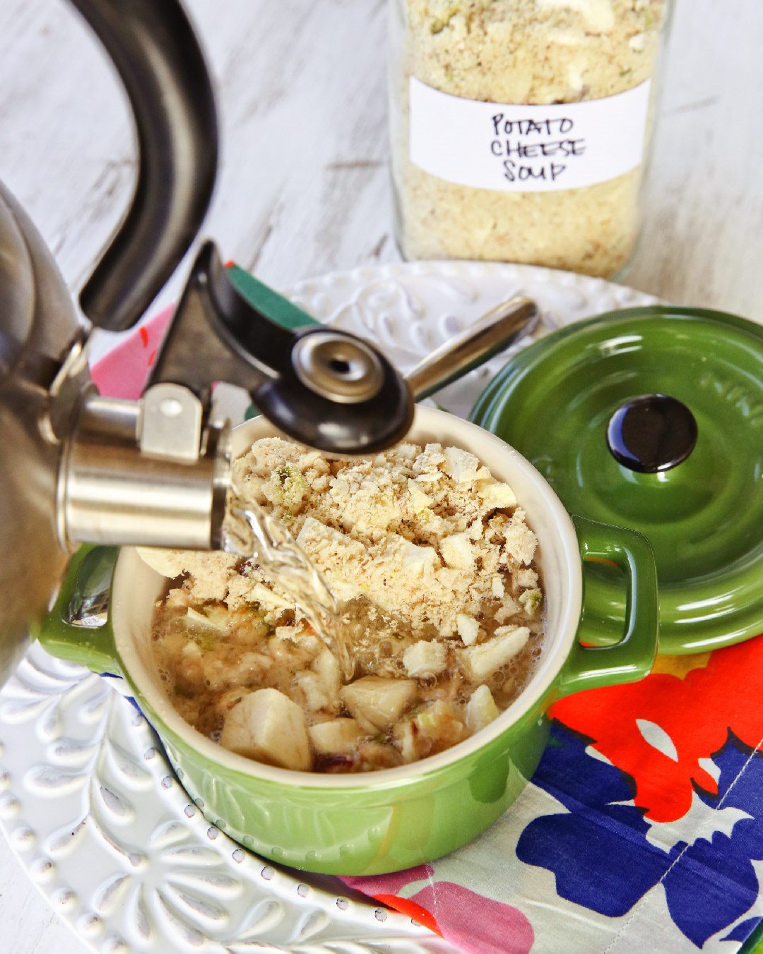 A familiar meal prepared from stored freeze-dried ingredients