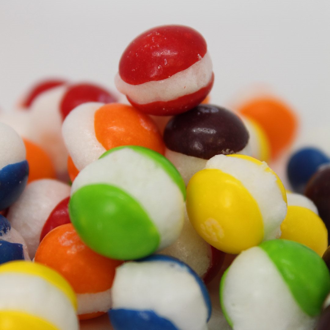 A selection of bright crisp sweets presented as a finished product