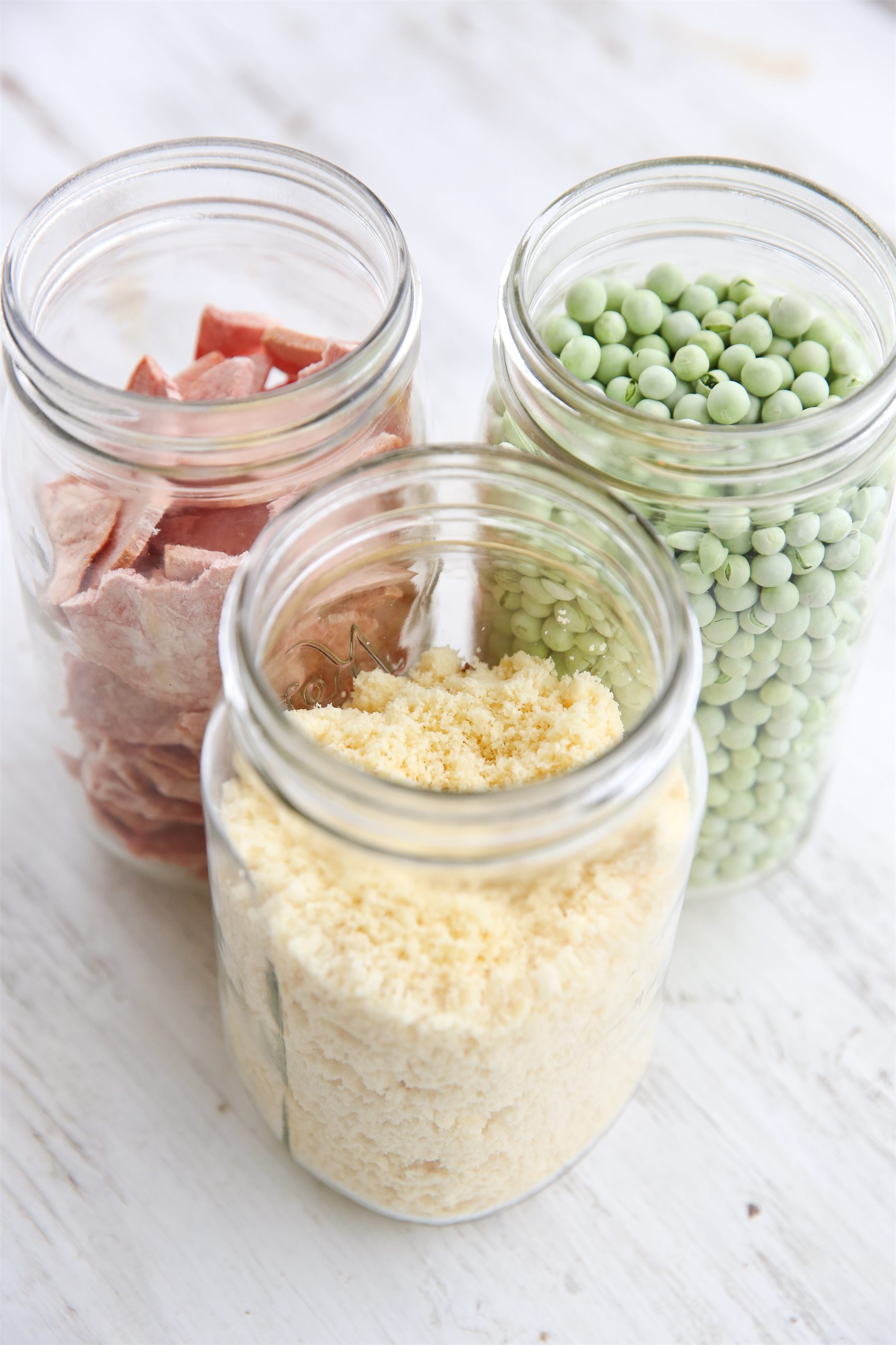 Freeze-dried meal components arranged for easy packing
